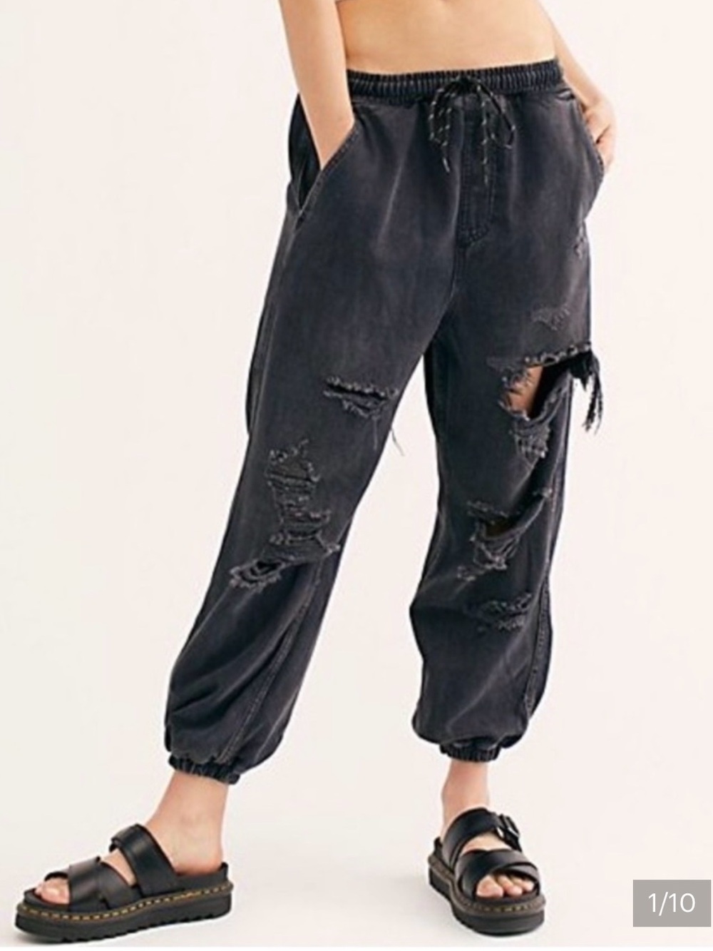 Free People Sloan Destructed Black Jean Joggers | Distressed Denim | L